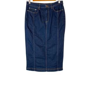 BODEN Pencil Silhouette Skirt Cotton Blend in Blue Stretch Denim Women’s 8 Long
